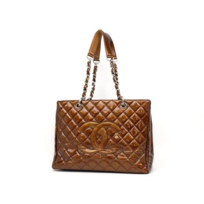 Chanel Shopping Tote Bronze Copper Quilted Chain Grand Gst 231199 Brown  Patent Leather Shoulder Bag, Chanel