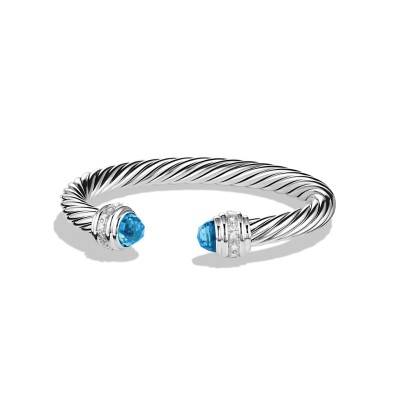 David Yurman Cable Classics Bracelet with Blue Topaz and Diamonds 7mm
