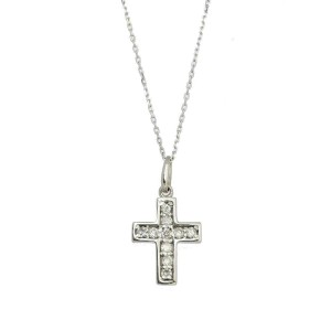 18K white gold Diamond Cross motif Necklace