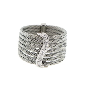 Alor 18K White Gold/Stainless steel & Stainless steel Cable RING