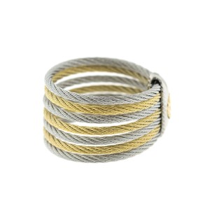 Alor 18K White Gold/Stainless steel & Yellow PVD & Stainless steel Cable RING