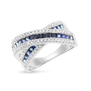 14k White Gold 1.95ct. Diamond & Sapphire Crossover Bypass Ring Size 7.25