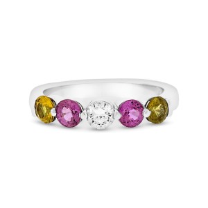 1.20 Ct. Genuine Pink and Yellow Sapphires & Diamond Anniversary Band 14k White Gold