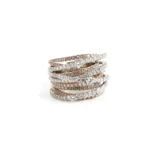 18K White ~ Rose Gold 3.68tcw Custom Made 10-Row Diamond Crossover Ring