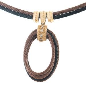 Alor 18K yellow gold /Stainless steel & Bronze-Black PVD Cable with champange diamonds .09cts Necklace