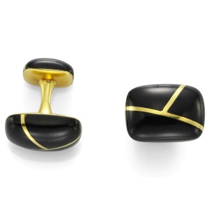 Tiffany & Co. 18K Yellow Gold & Black Enamel Cufflinks