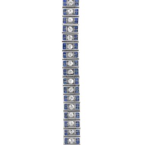 Oscar Heyman Art Deco Platinum French Cut Sapphire Diamond Bracelet