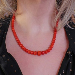 Antique Gold Coral Bead Necklace