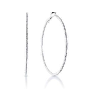 Karla 1 Carat Whisper Thin Diamond Hoop Round Brilliant Earrings in 14k White Gold