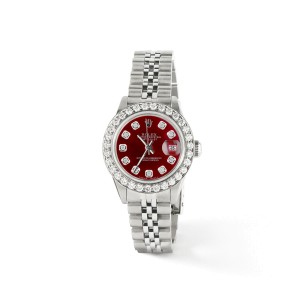 Rolex Datejust Steel 26mm Jubilee Watch Candy Red 1.3CT Diamond Bezel & Dial