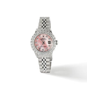 Rolex Datejust Steel 26mm Jubilee Watch 2CT Diamond Bezel / Salmon Diamond Dial