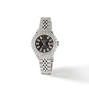 Rolex Datejust Steel 26mm Jubilee Watch 2CT Diamond Bezel / Rhodium Grey Baguette Dial