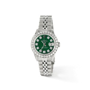 Rolex Datejust Steel 26mm Jubilee Watch Forest Green MOP 1.3CT Diamond BezelDial