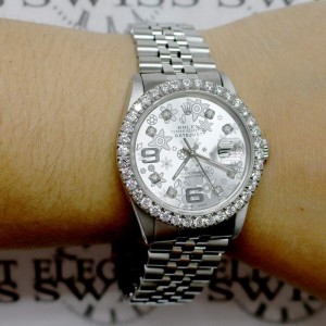 Rolex Datejust 36MM Automatic Stainless Steel Jubilee Watch w/Silver Floral Diamond Dial & 2.8Ct Bezel