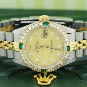 Rolex Datejust Ladies 2-Tone Gold/SS 26MM Champagne Dial Automatic Watch 69173 w/Diamond Bezel/ No Holes