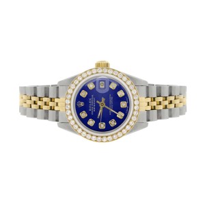Rolex Datejust Ladies 2-Tone 18K Gold/SS 26mm Watch with Blue Dial & Diamond Bezel
