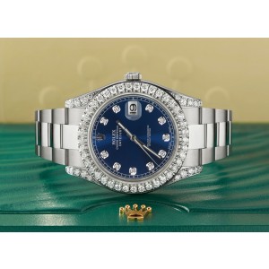 Rolex Datejust II Steel 41mm Watch 4.5CT Diamond Bezel/Lugs/Royal Blue Dial Box Papers