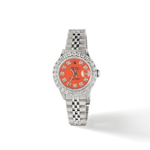 Rolex Datejust Steel 26mm Jubilee Watch 2CT Diamond Bezel / Orange Diamond Dial