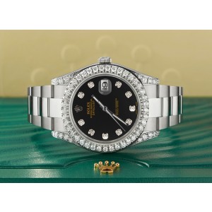 Rolex Datejust II Steel 41mm Watch 4.5CT Diamond Bezel/Lugs/Black Dial Box Papers