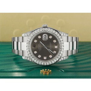 Rolex Datejust II Steel 41mm Watch 4.5CT Diamond Bezel/Lugs/Rhodium Dial Box Papers