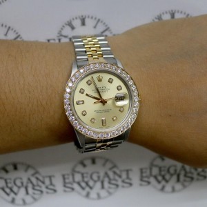 Rolex Datejust 2-Tone 18K Gold/SS 36mm Automatic Jubilee Watch with Diamond Dial & 2.70Ct Bezel