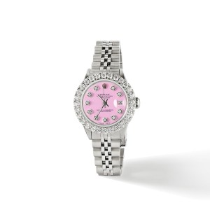 Rolex Datejust Steel 26mm Jubilee Watch 2CT Diamond Bezel / Pastel Pink Dial
