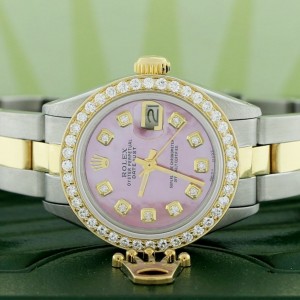 Rolex Datejust Ladies 2-Tone 18K Yellow Gold/Steel 26MM Oyster Watch w/Island Pink Diamond MOP Dial & Bezel