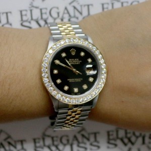 Rolex Datejust 2-Tone 18K Gold/SS 36mm Automatic Jubilee Watch w/Midnight Black Diamond Dial & 2.7Ct Bezel