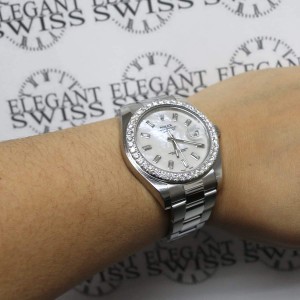 Rolex Datejust II 41mm Automatic Mens Oyster Watch 116300 Baguette MOP Diamond Dial & Bezel, Box & Papers