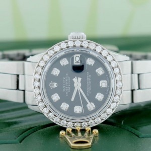 Rolex Datejust Ladies Automatic Stainless Steel 26mm Oyster Watch with Diamond Dial & Bezel