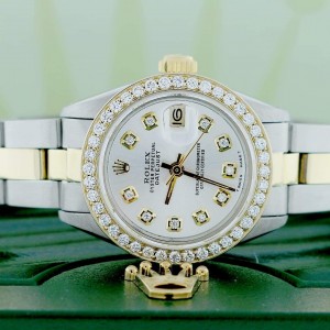 Rolex Datejust Ladies 2-Tone Yellow Gold/Steel 26MM Automatic Oyster Watch w/Silver Diamond Dial & Bezel