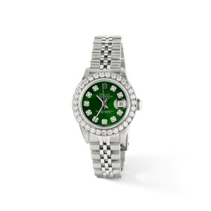 Rolex Datejust Steel 26mm Jubilee Watch Green MOP 1.3CT Diamond Bezel & Dial