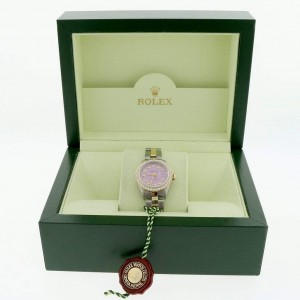 Rolex Datejust Ladies 2-Tone Gold/Steel 26MM Automatic Oyster Watch w/Lavender Diamond Dial & Bezel