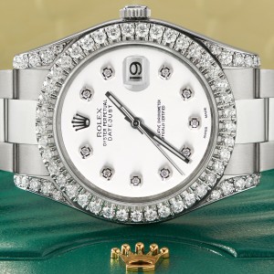 Rolex Datejust II Steel 41mm Watch 4.5ct Diamond Bezel/Lugs/White Dial Box Papers