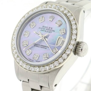 Rolex Datejust Ladies Automatic Stainless Steel 26mm Oyster Watch with Aqua Purple MOP Diamond Dial & Bezel