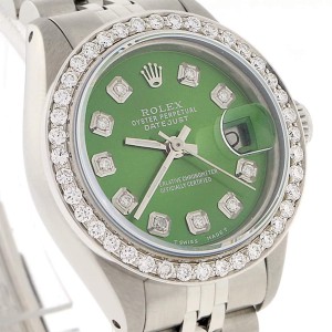 Rolex Datejust Ladies 26MM Automatic Stainless Steel Jubilee Watch w/Olive Green Diamond Dial & Bezel