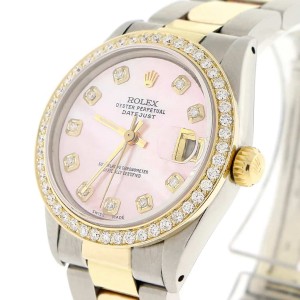 Rolex Datejust 2-Tone Gold/SS Midsize 31mm Oyster Womens Watch with Pink MOP Diamond Dial & Bezel