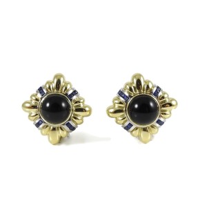 Lagos  18k Yellow Gold  Sapphire; Onyx Earrings