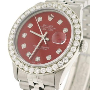 Rolex Datejust 36MM Automatic Stainless Steel Jubilee Watch w/Candy Red Diamond Dial & 2.7Ct Bezel