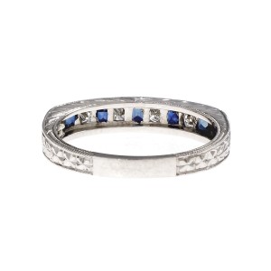 Platinum with Sapphire & Diamond Wedding Band Ring Size 6.5