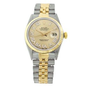 Rolex Datejust 16013 Two Tone Roman Diamonds 18K Gold Steel Champagne Dial Mens 36mm Watch