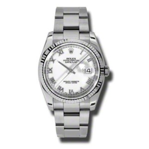 Rolex Datejust Steel and White Gold White Roman Dial 36mm Watch