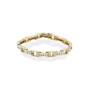 Estate 14K Yellow Gold Princess Cut Diamond Bracelet Length: 7"