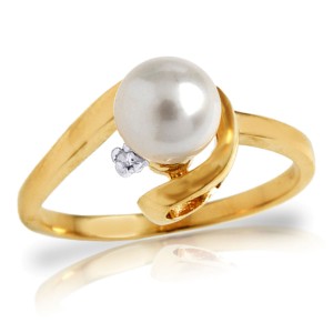 1.01 CTW 14K Solid Gold Ring Natural Diamond Cultured Pearl
