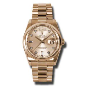 Rolex Day-Date President Rose Gold Pink Champagne Diamond Dial 36mm Watch