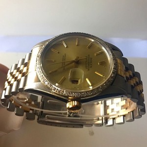 Rolex Datejust 16013 Stainless & 18K Gold Champagne Dial / Diamond Bezel Mens Watch