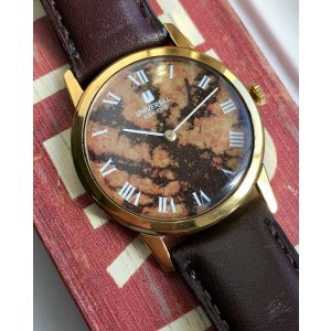 Vintage Universal Geneve Gold Plated Slim Manual Wind Rare Wood Dial Watch