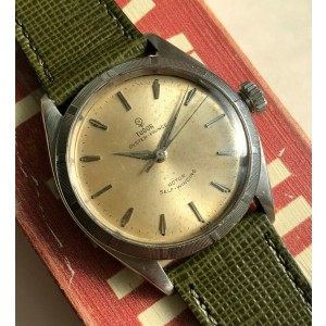 Vintage Tudor Oyster Prince 7965 Automatic Silver Rose Dial 18K Gold Bezel Watch