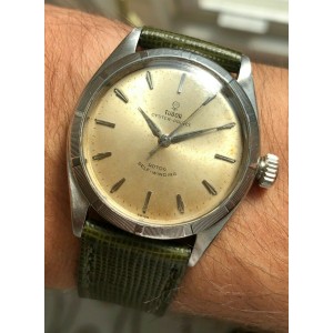 Vintage Tudor Oyster Prince 7965 Automatic Silver Rose Dial 18K Gold Bezel Watch