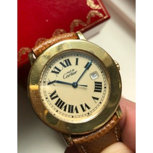 Vintage Cartier Quartz Gold Case Roman Numeral Dial w/ Box and Papers Watch